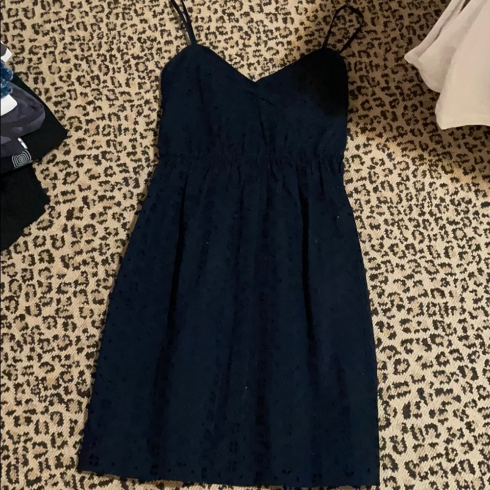 J crew navy eyelet dress above knee